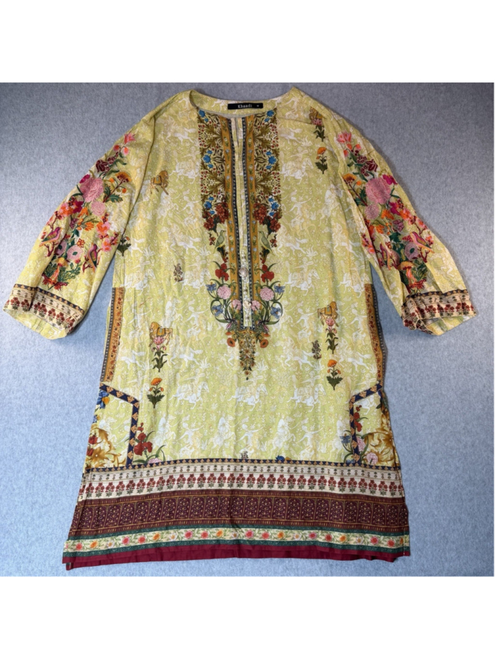 Floral Embroidered Beaded Ethnic Tunic Dress womens M flowy boho festival